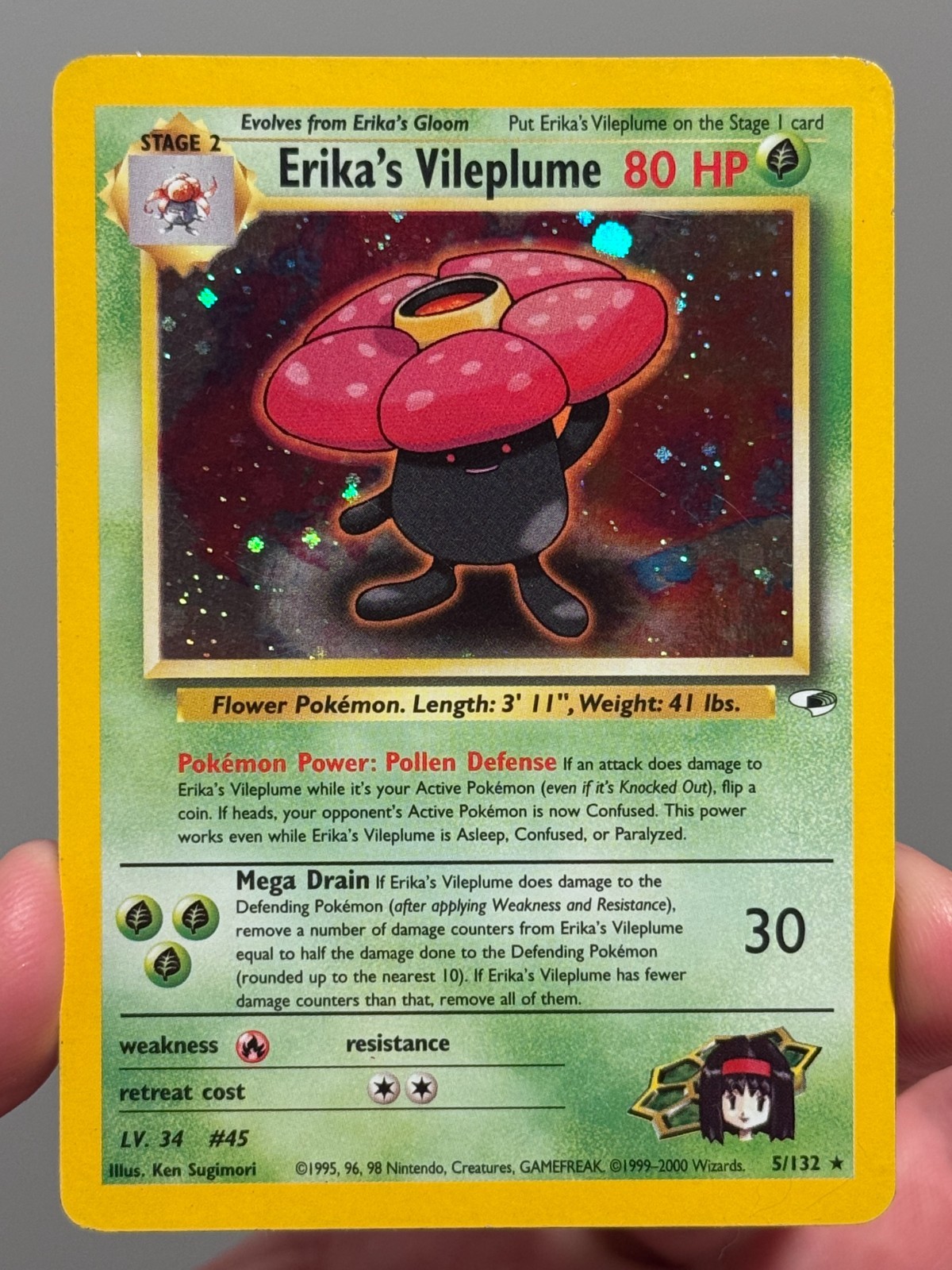 Erika\'s Vileplume 5/132 HOLO Gym Hero Pokemon WOTC EN  Moderately Played (MP)