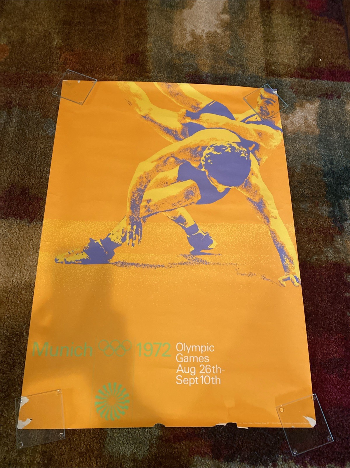 Vintage 1972 Munich Olympic Games Wrestling Poster Otl Aicher Germany 23x33