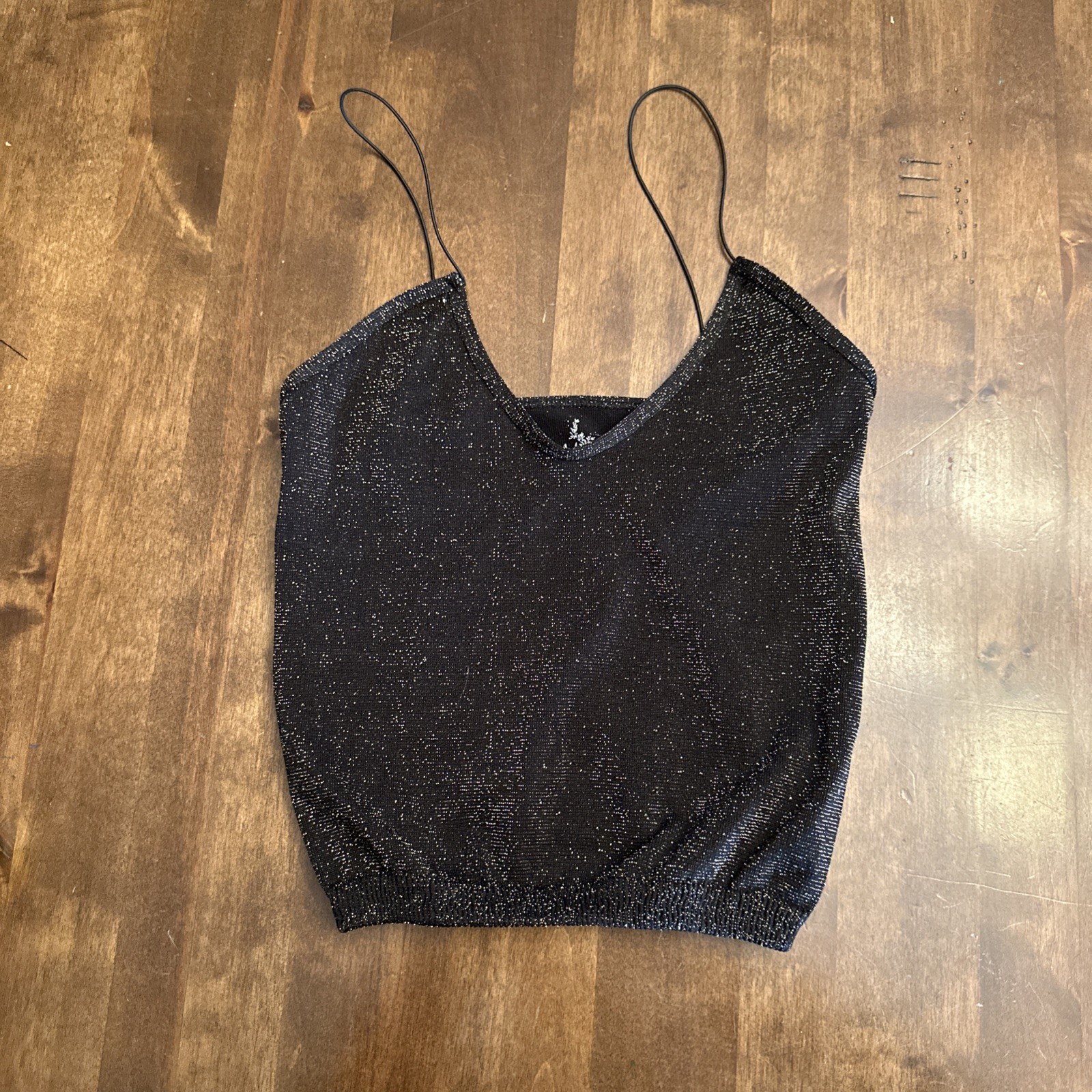 Intimately Free People Skinny Strap Seamless Brami XS Sparkles Crop Top Black