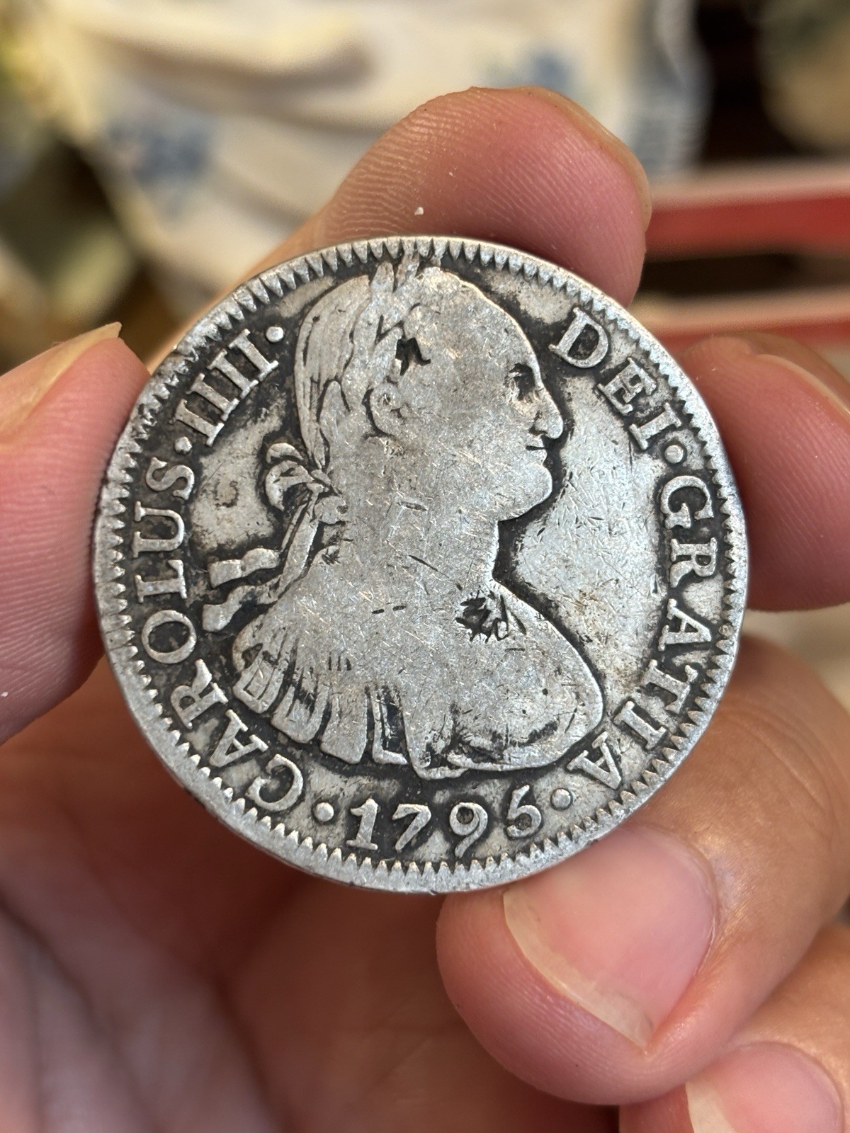 1795 Mo FM Mexico 8 Reales Carlos IIII Silver Coin Chopmarked 1795 Mo FM Mexico 8 Reales Carlos IIII Silver Coin Chopmarked