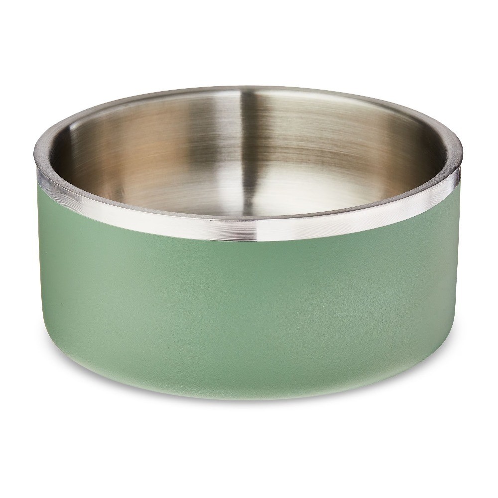 Large 7.5-Cup Stainless Steel Double Wall Pet Bowl, Sage Large 7.5-Cup Stainless Steel Double Wall Pet Bowl, Sage
