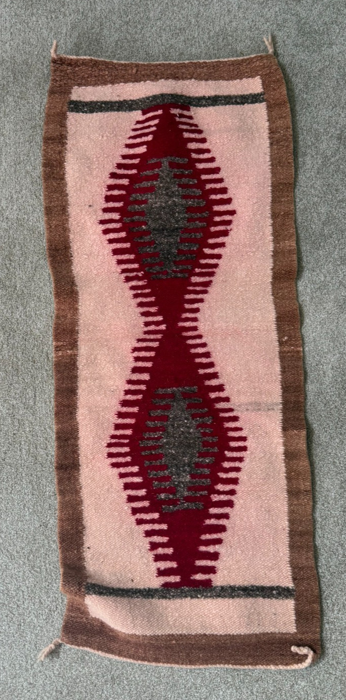 Authentic Vintage Navajo Rug 16x38 inch Klagetoh Ganado Stacked Diamond Wool Mat