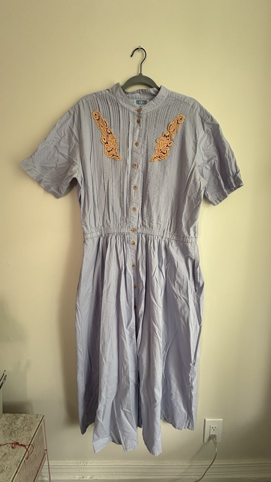 Vintage QPS Blue Cotton Short Sleeve Midi Cottagecore 80\'s 90\'s Retro Dress 18 Vintage QPS Blue Cotton Short Sleeve Midi Cottagecore 80\'s 90\'s Retro Dress 18