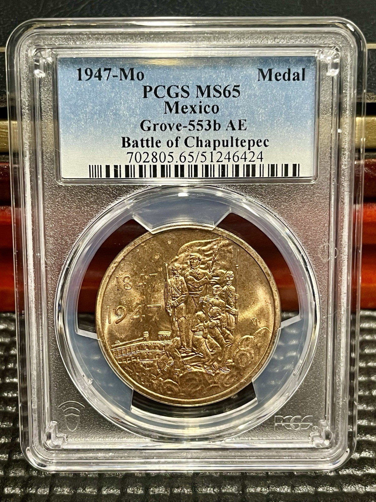 1947-Mo Mexico Battle of Chapultepec Bronze Medal Grove-553b PCGS MS65 Slabbed