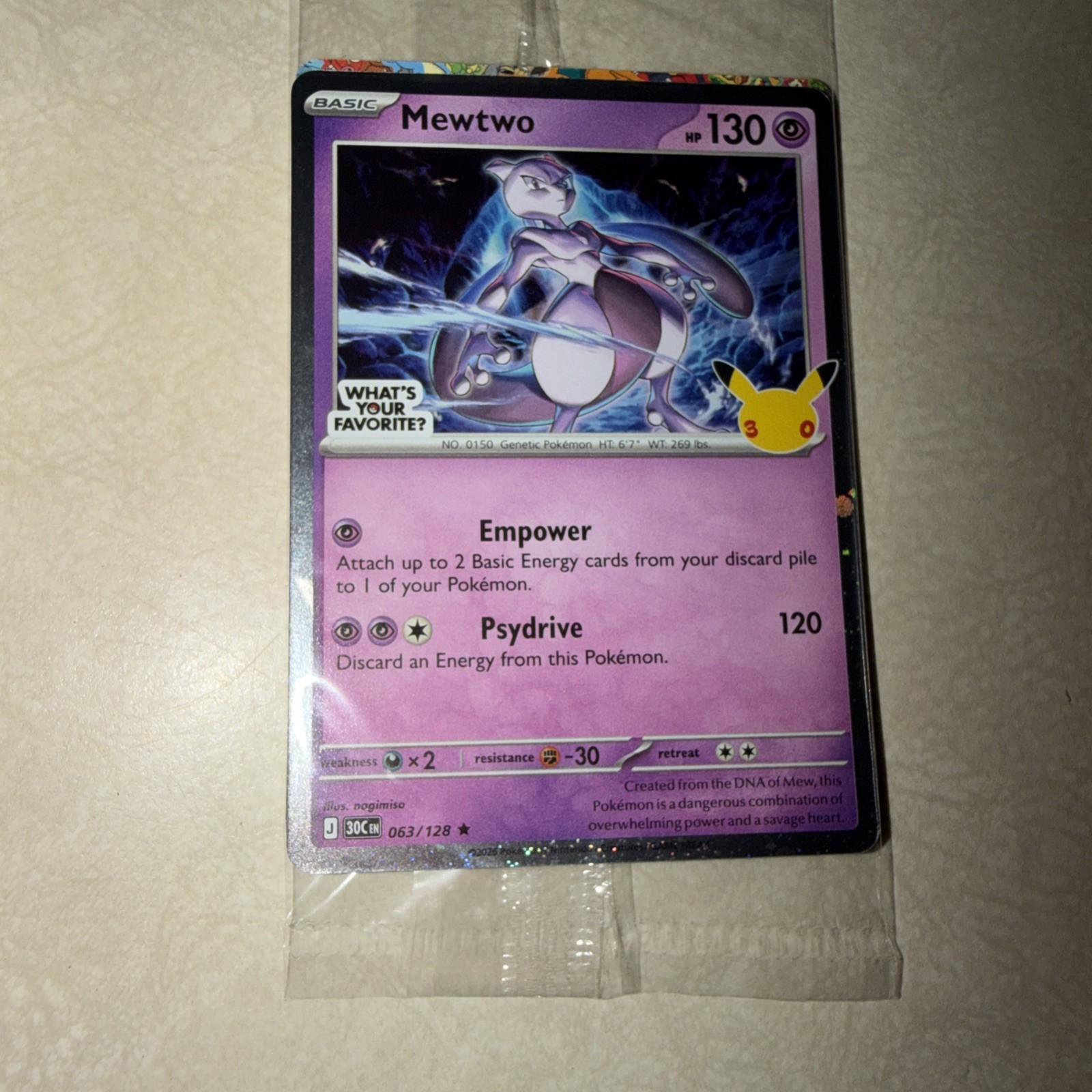 Target Pokemon (with Swirl) 30th Anniversary Mewtwo Promo 63/128 - Sealed NM Target Pokemon (with Swirl) 30th Anniversary Mewtwo Promo 63/128 - Sealed NM