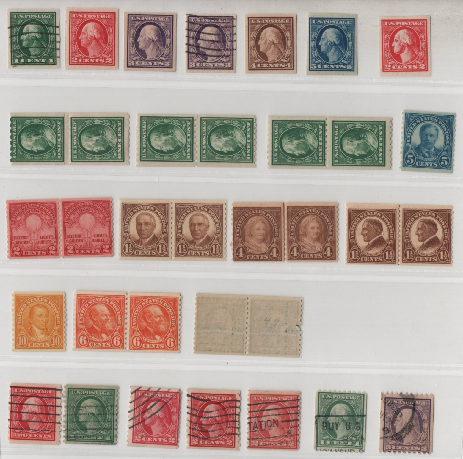 Us 1910-1930S Collection Of 34 Stamps Imperfs & Coils Mostly Mint Never Hinged