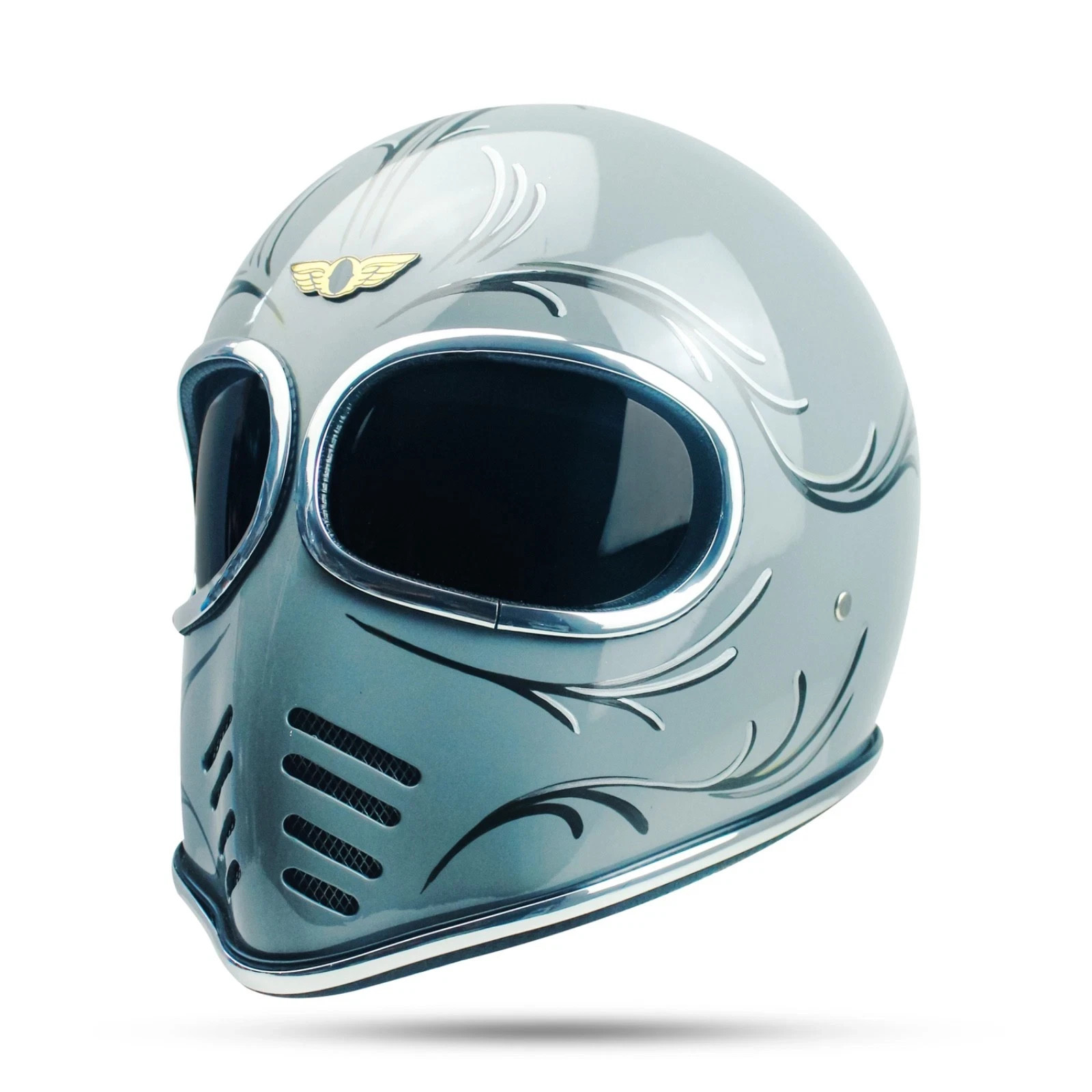 RARE VINTAGE CUSTOM CHOPPERMOTORBIKE XFGP SIMPLY ORNAMENTAL GREY BOBBER HELMET