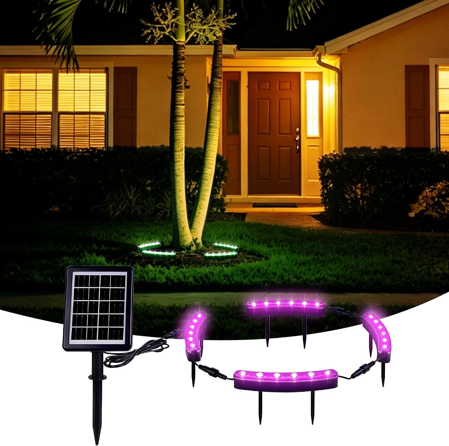 Solar Tree Lights Multicolor Changing, 360° Ring Uplight, Ground Stake, 3 Dimmin