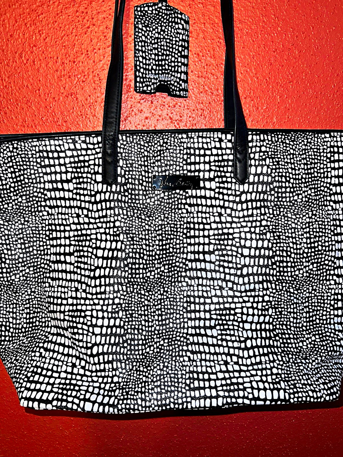 Vera Bradley Retired Midnight Snakeskin Large Zip Tote with Luggage Tag