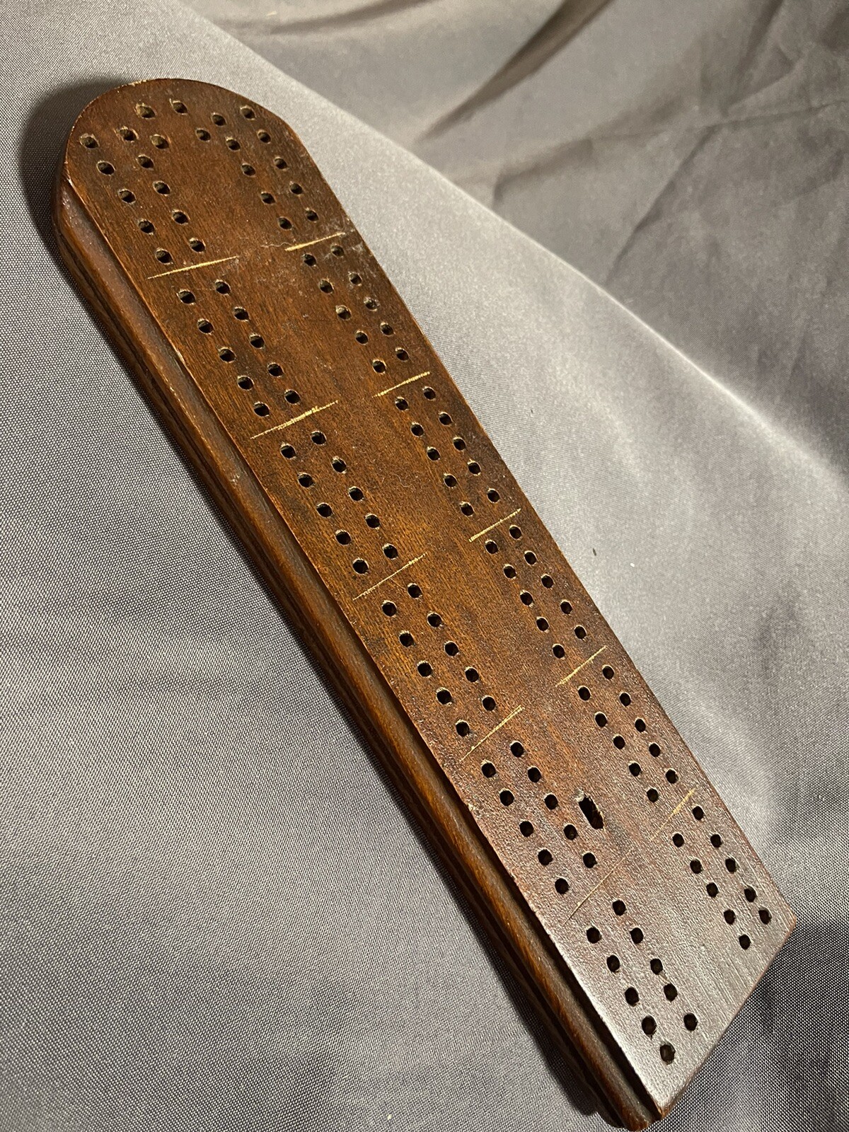 Early Antique Folk Art Carving Embellished Wooden Cribbage Game Board