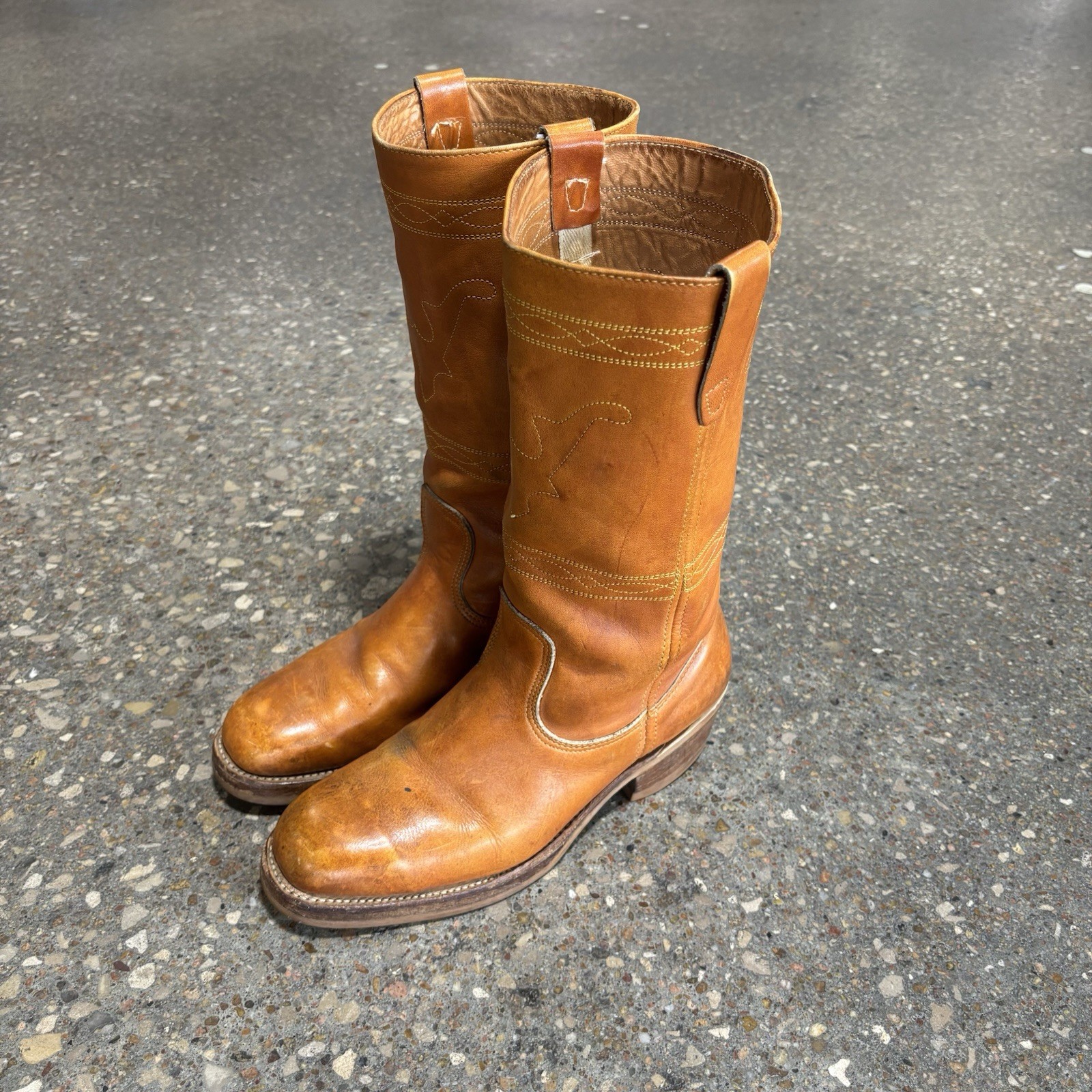 Vintage 70’s Longhorn Steer Stitching Brown Leather Campus Boots Men’s 9.5E