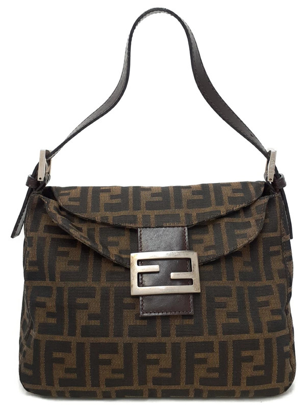 Fendi Zucchetto Handbag 26426 Jacquard Brown / Dark Brown Shoulder Bag #TB4601