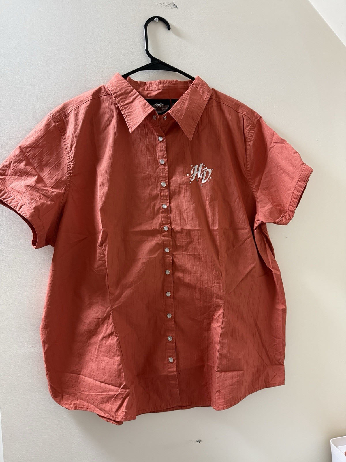 Harley-Davidson Women’s Coral Rhinestone Logo Button-Up Shirt