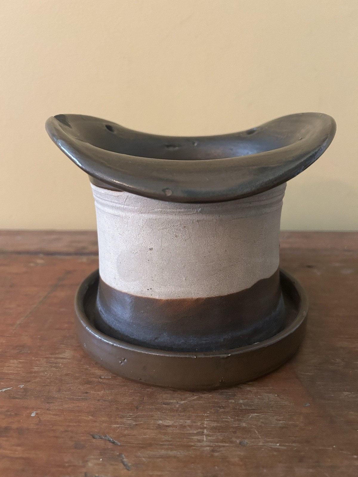 Antique 19th Century Tanware “Top Hat” Stoneware Hanging Flower Pot