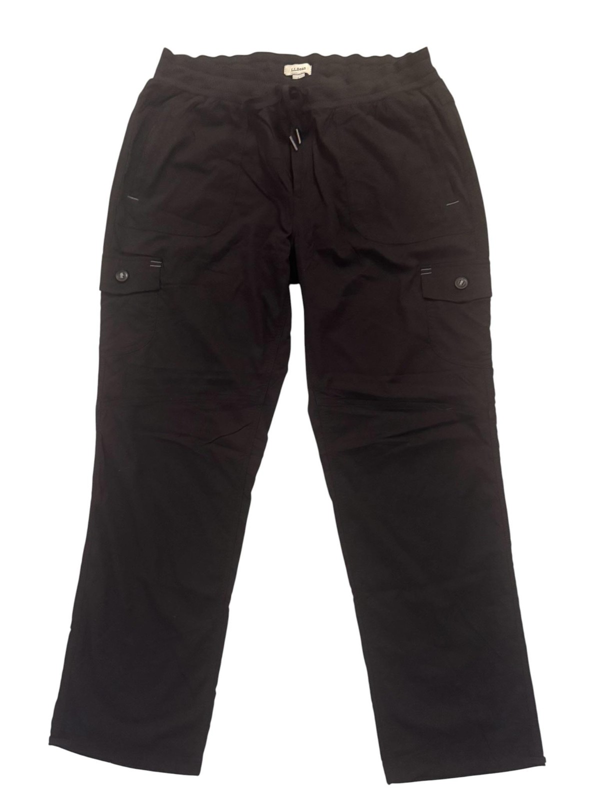L.L.Bean Vista Camp Cargo Pants Womens Large Black Pull On Hiking Travel Stretch