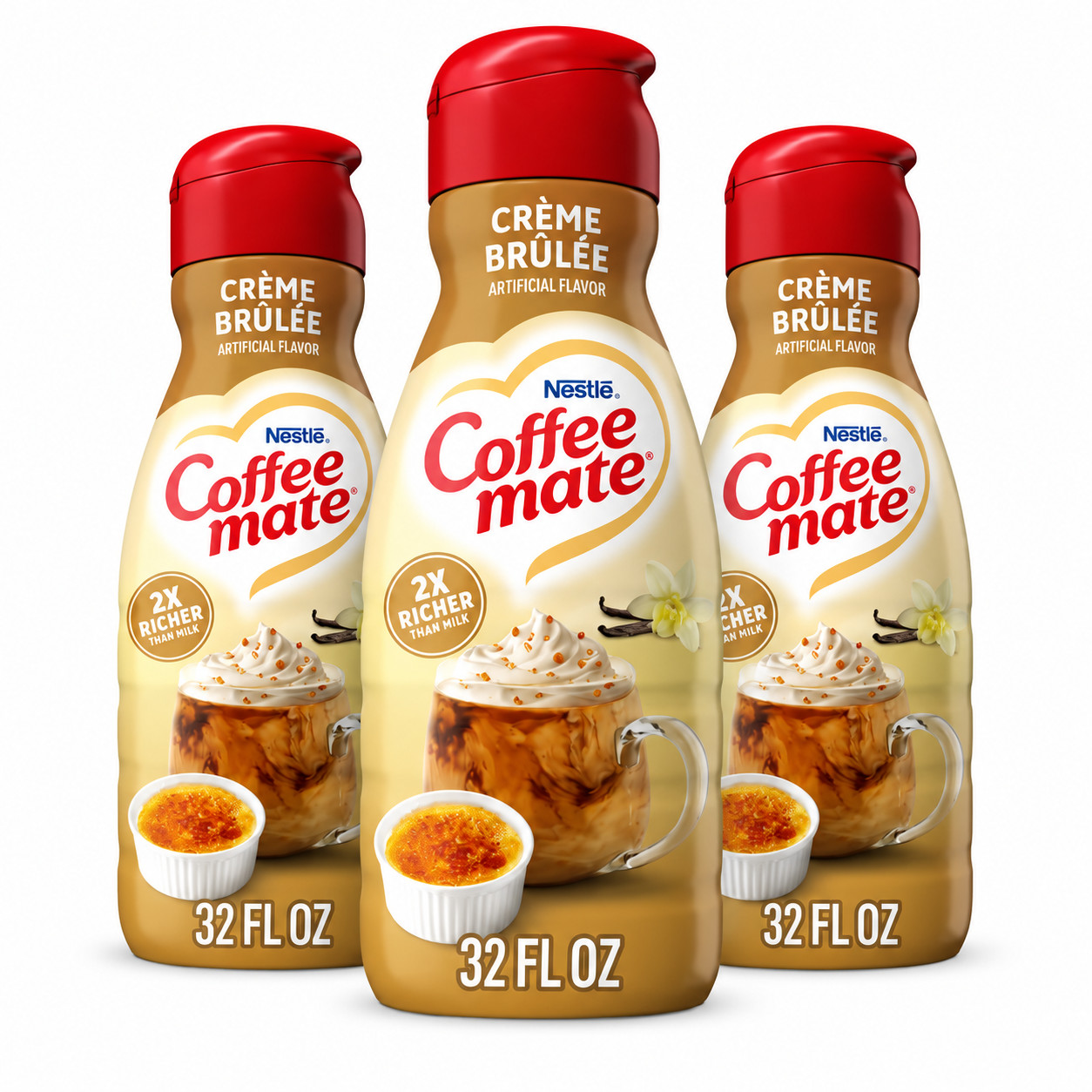 Coffee Mate Creme Brulee Non-Dairy Liquid Coffee Creamer 32 fl oz 3 PACK