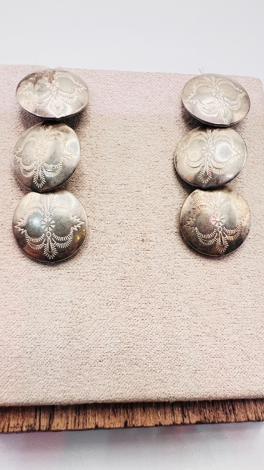 Vintage Quoc Turquoise QT 925 Sterling Triple Disc Dangle Earrings