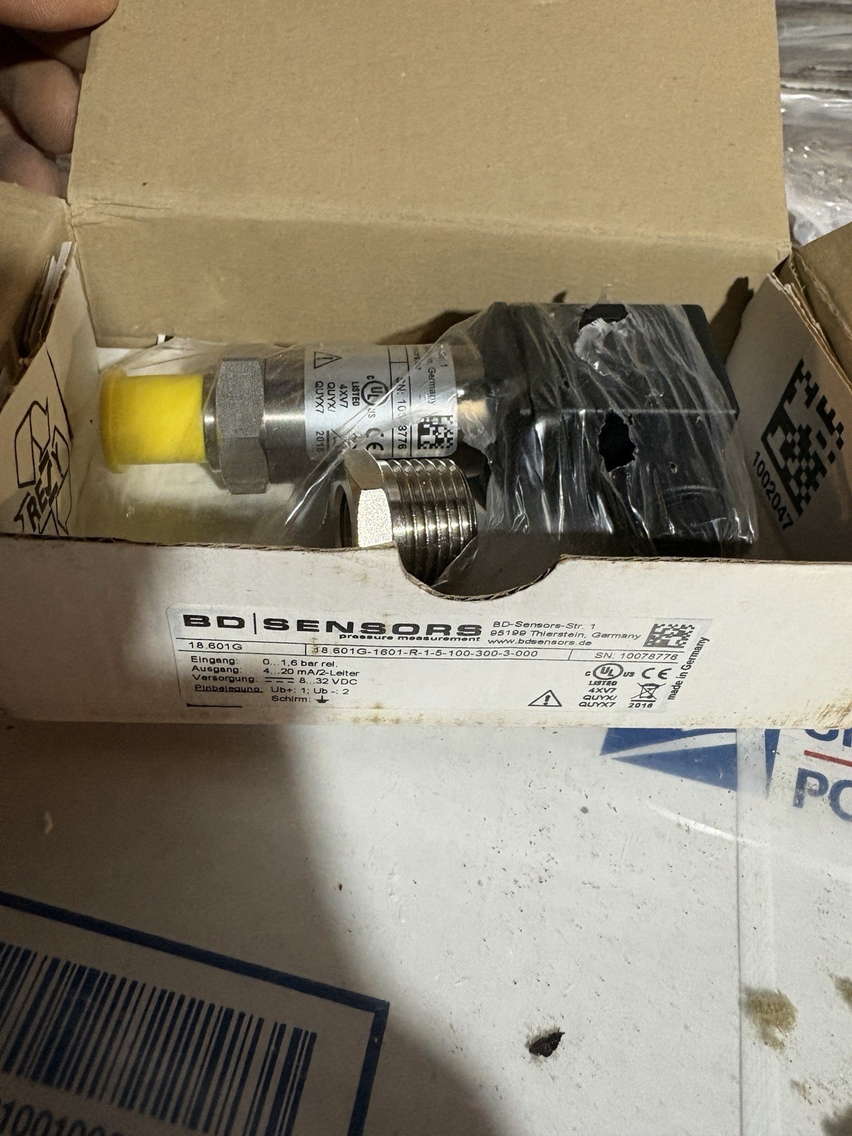 BD Sensors 18.601G Pressure Transmitter 0-1.6 Bar 4-20mA 8-32VDC NOS