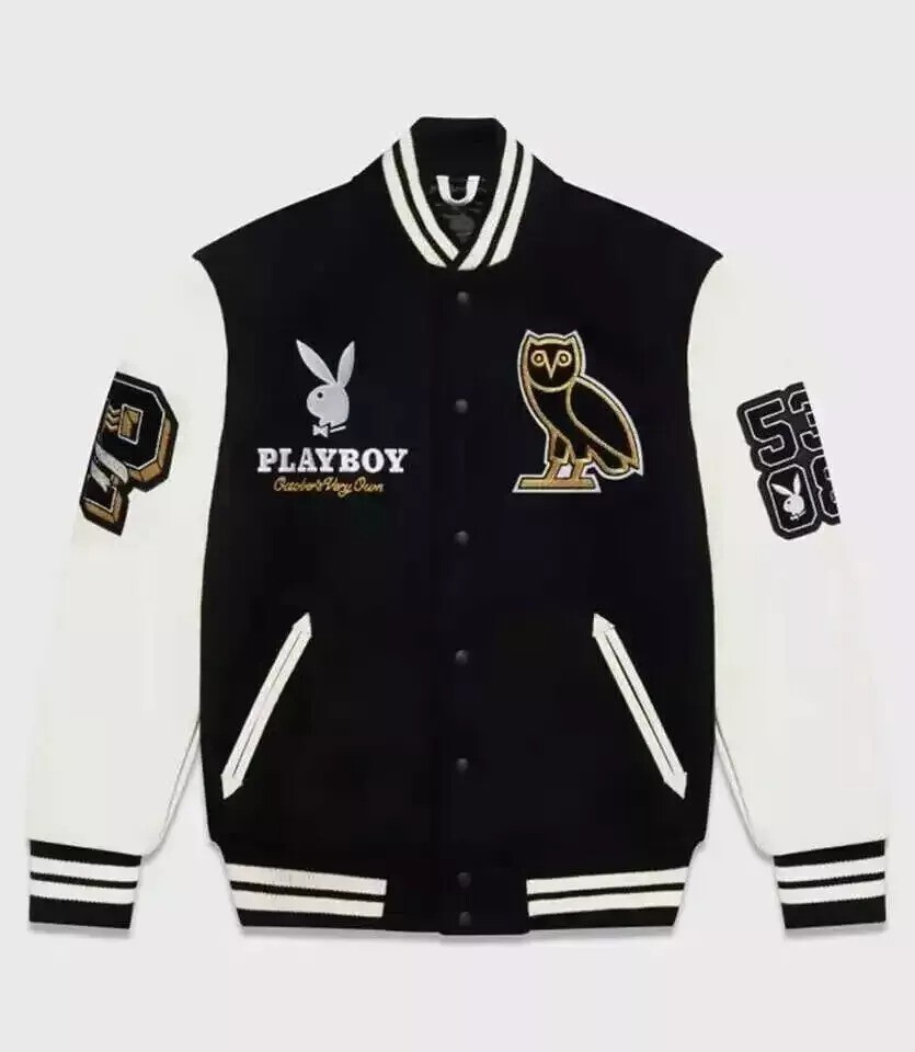 New Ovo Collegiate Varsity Wool Jacket With Leather Sleeves Jacket