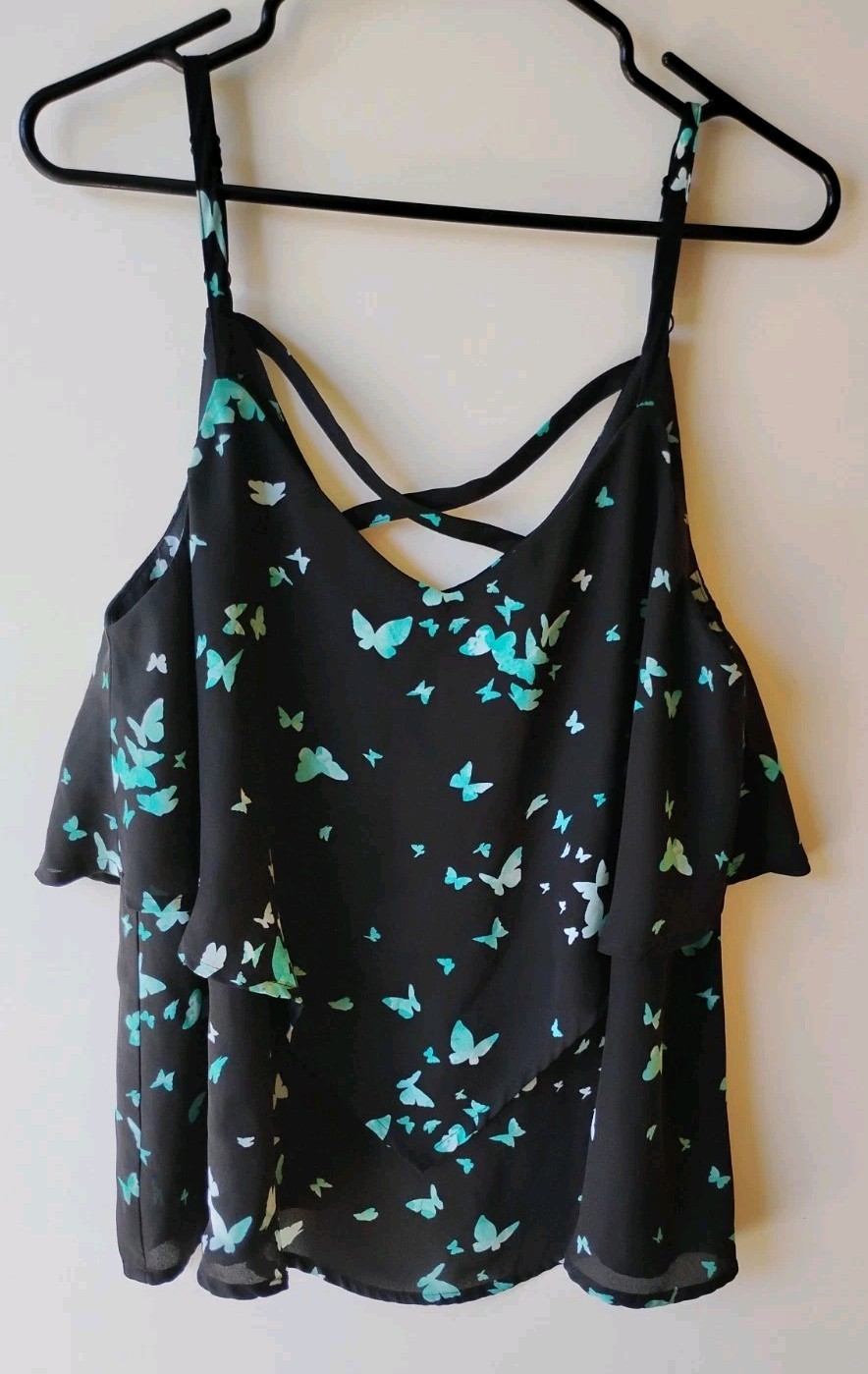 TORRID Black Blue Butterfly Lightweight Camisole Tank Top Blouse 00