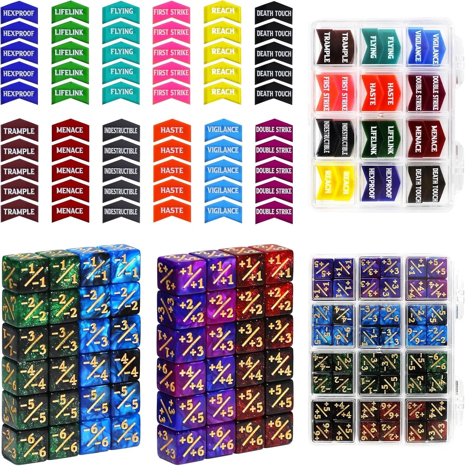 SIXPOINTS 108PCS 12mm MTG +1/+1 Tokens 6 Sided Dice & Keyword Counters Tokens...