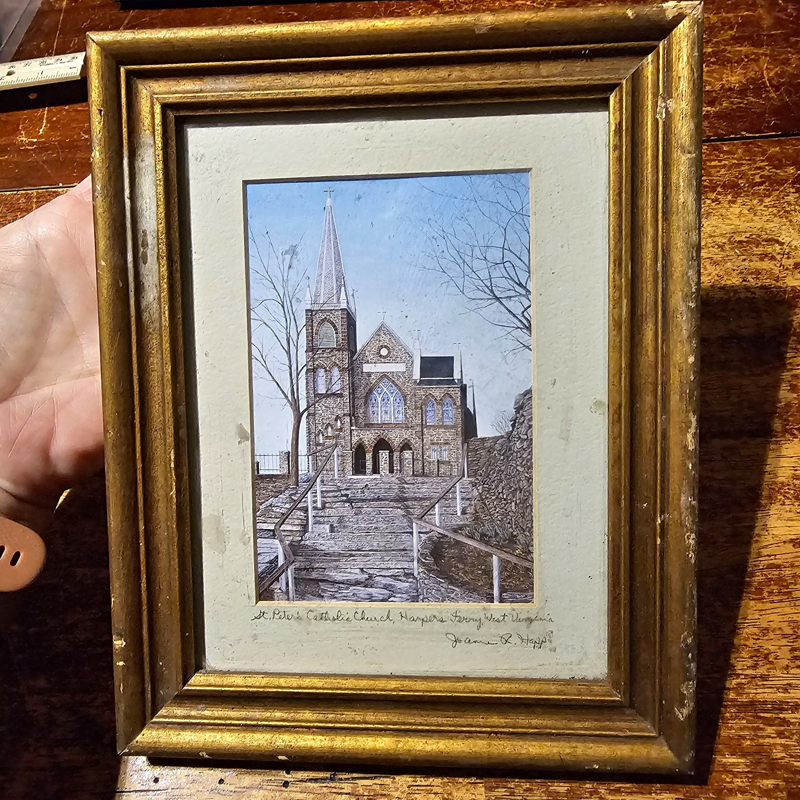 Joanne R Happ Signed Art St Peter\'s Catholic Church Harpers Ferry WV Framed Joanne R Happ Signed Art St Peter\'s Catholic Church Harpers Ferry WV Framed