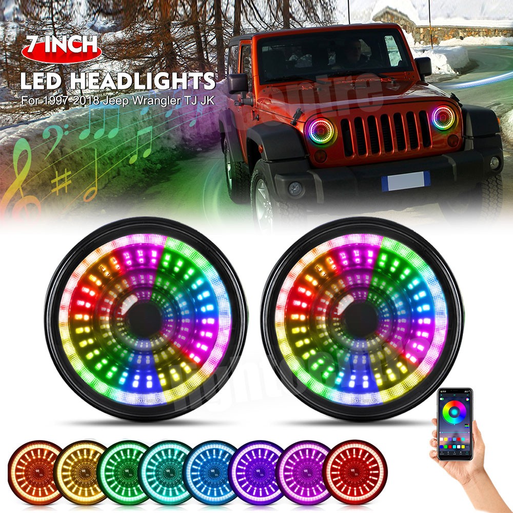 Pair 7\'\' RGB LED Headlights Starry Dragon Eyes DRL For Jeep Wrangler JK TJ CJ