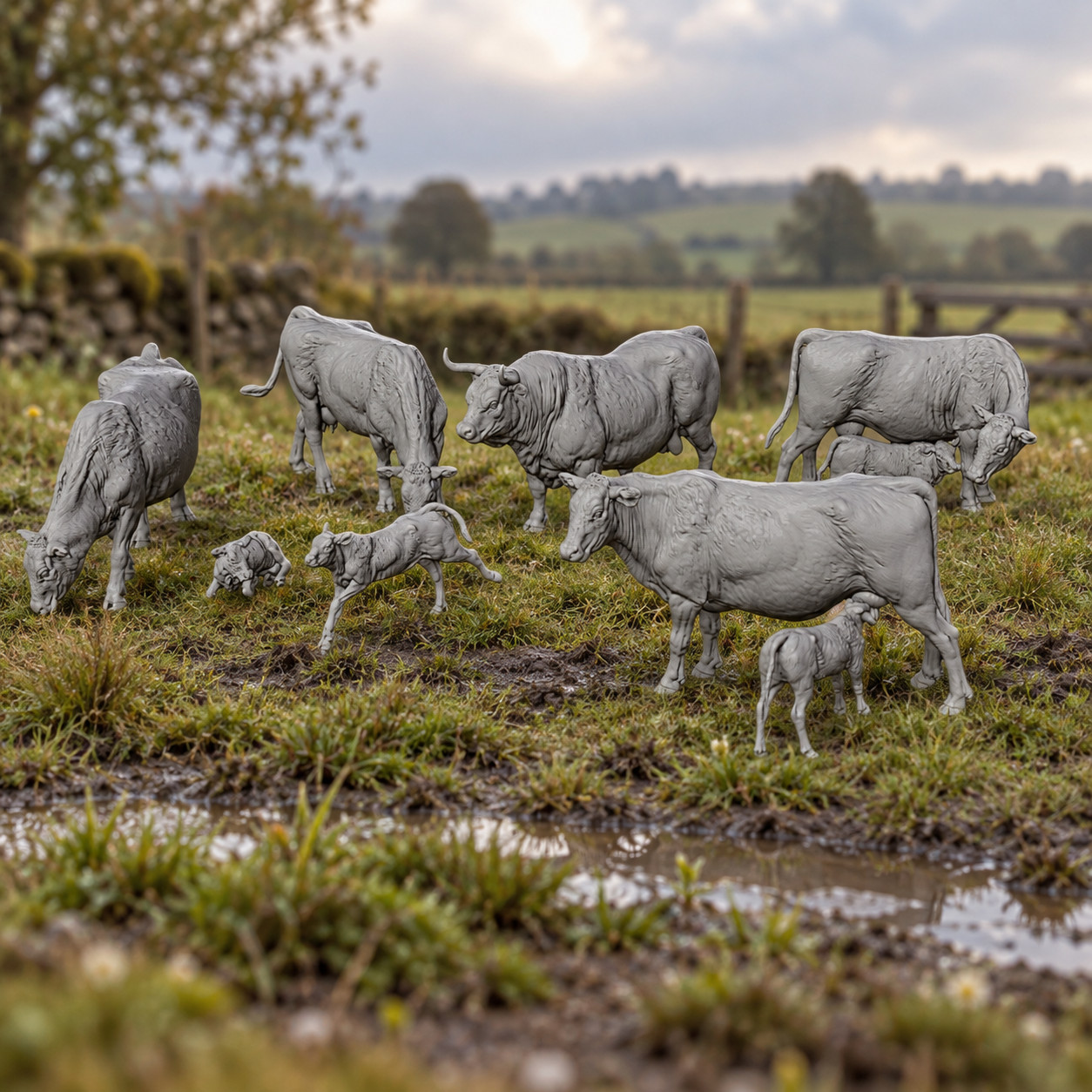 Herd of Red Devon Cattle 28mm Unpainted Resin Miniatures ideal for Dioramas