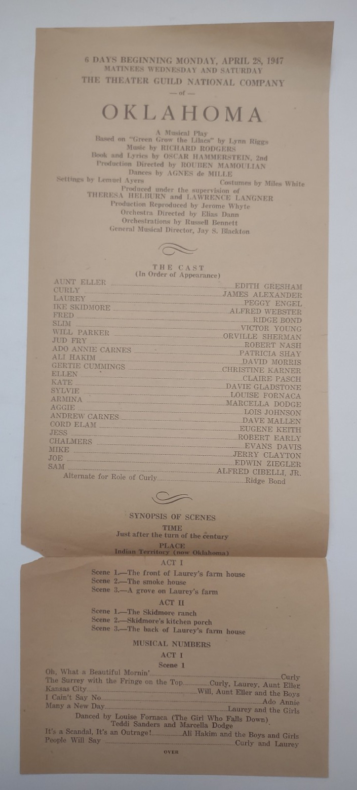 April 1947 Oklahoma National Theatre Guild flyer handbill Rodgers Hammerstein