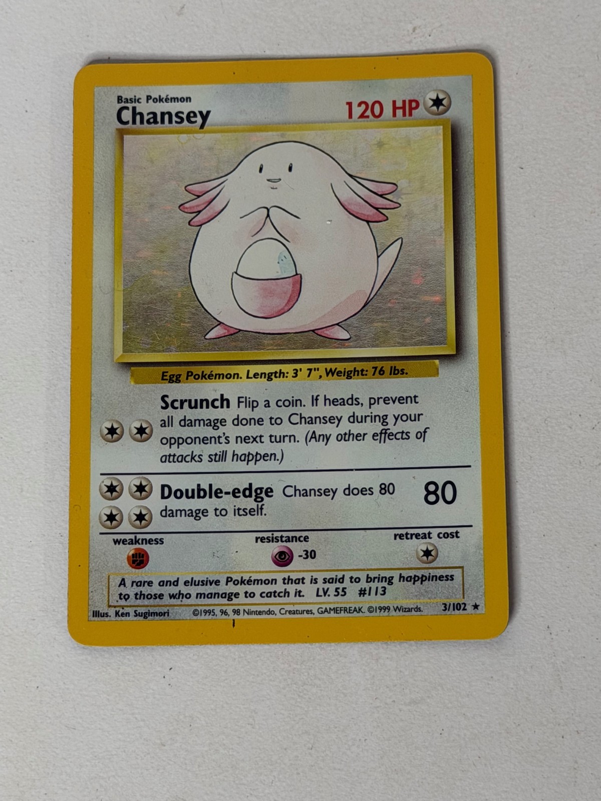 Chansey Holo Rare 003/102 Base Set Pokémon TCG Card - Worn Condition