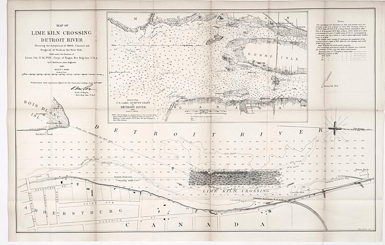 1887 DETROIT RIVER - LIME KILN CROSSING - Michigan GROSSE ISLAND Nautical 1887 DETROIT RIVER - LIME KILN CROSSING - Michigan GROSSE ISLAND Nautical