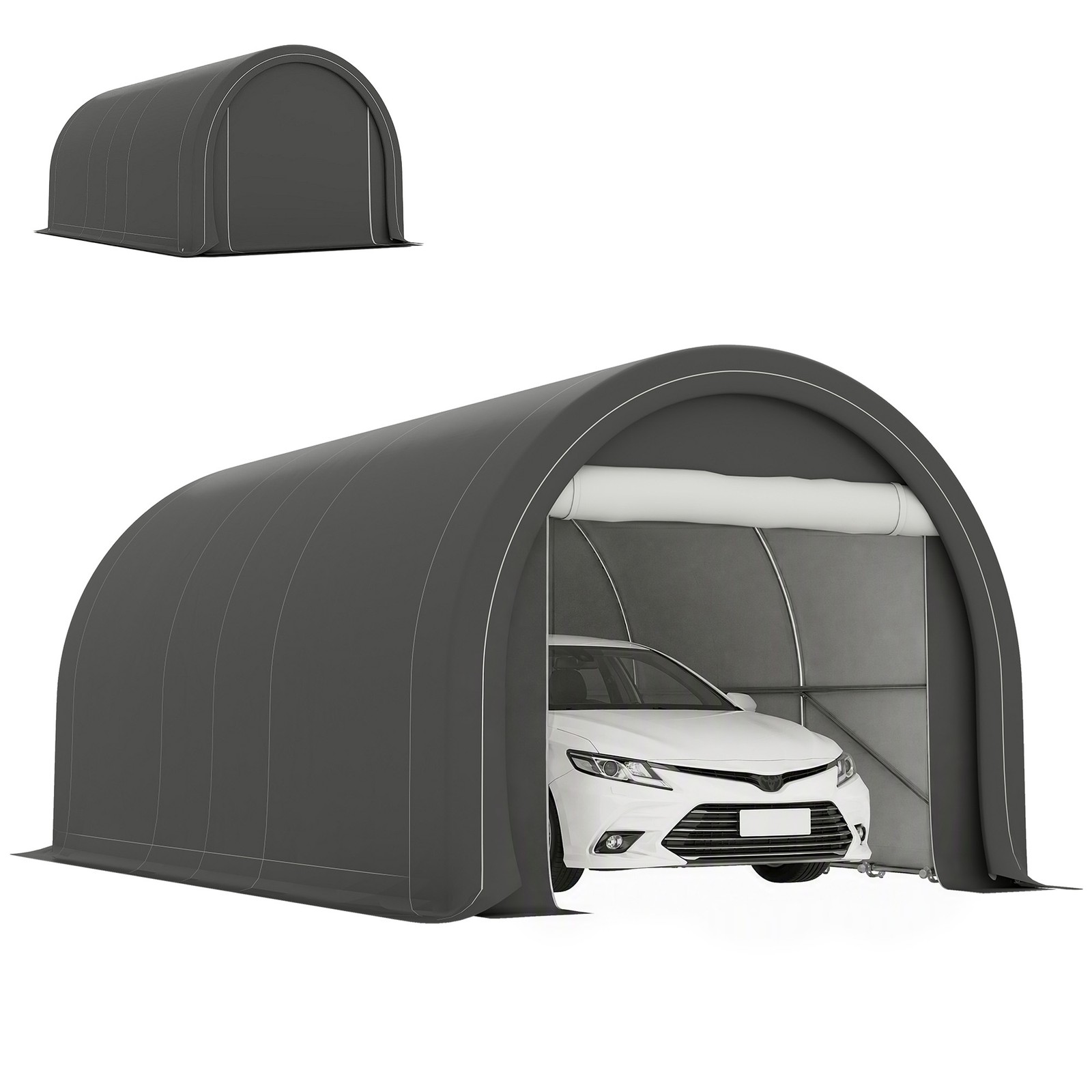 10' x 16' Carport Storage Tent Anti-UV PE Portable Garage, Gray