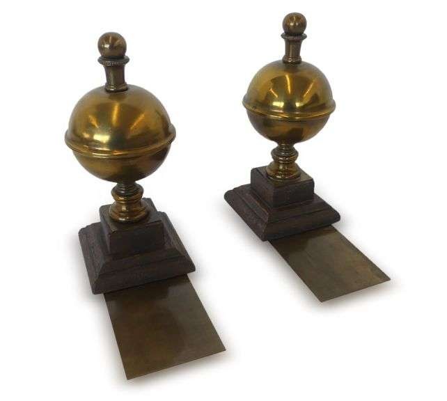 Pair of Sphere Finial Brass Bookends MCM Architectural Metal Finial Containers Pair of Sphere Finial Brass Bookends MCM Architectural Metal Finial Containers