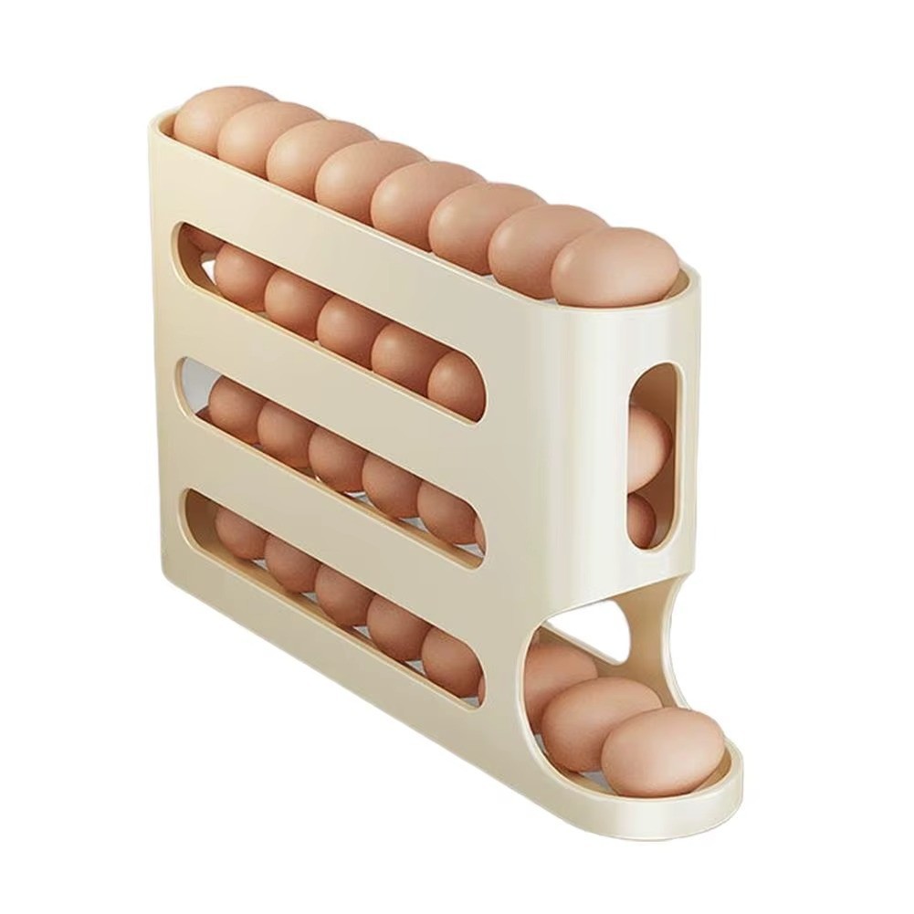 4 Tier Egg Dispenser Rack Auto Roll Refrigerator Organizer
