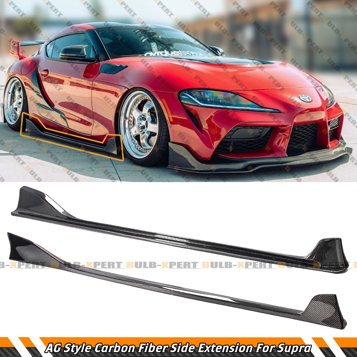 FOR 20-26 TOYOTA SUPRA A90 AG STYLE CARBON FIBER SIDE SKIRT EXTENSIONS SPLITTER