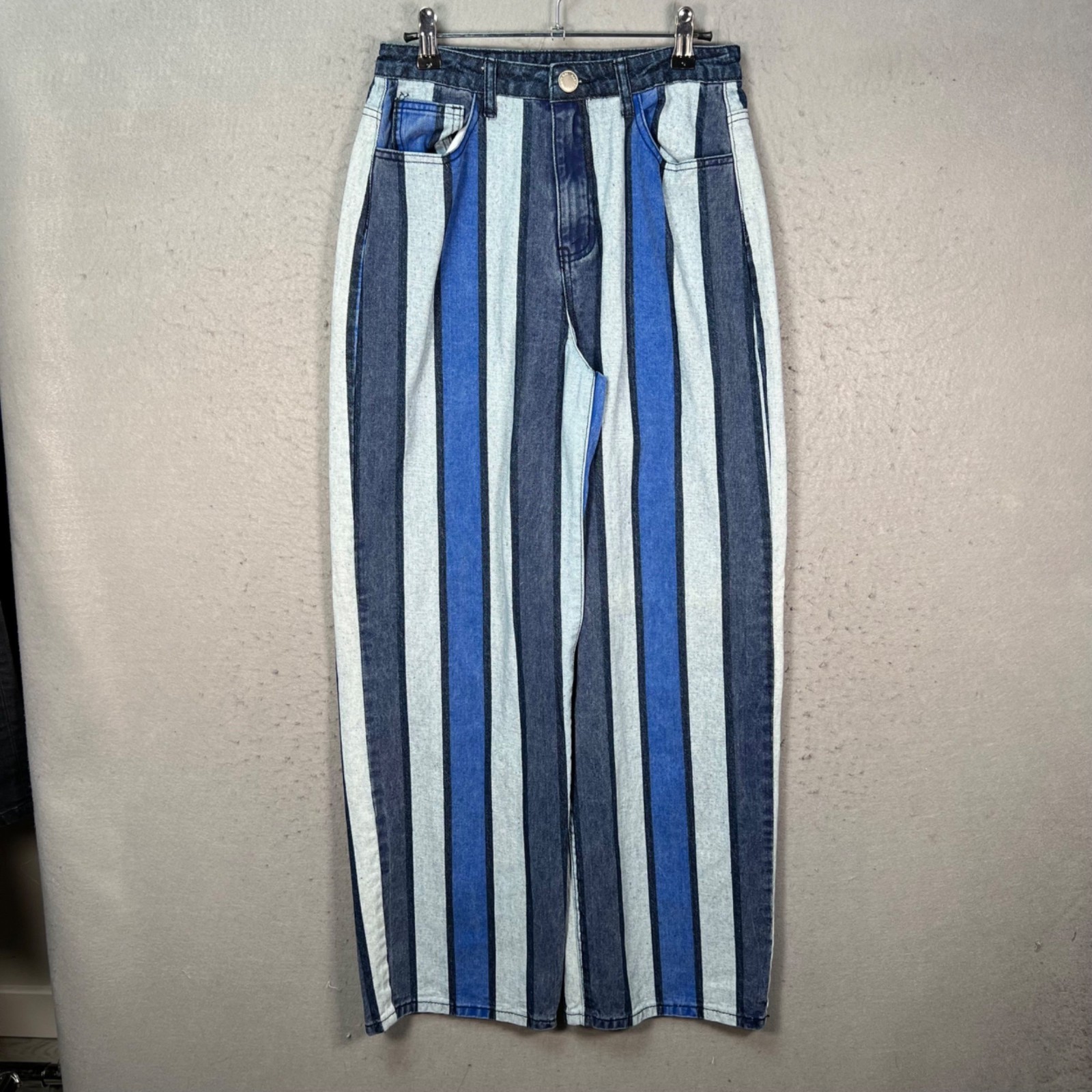 Nasty Gal Womens Size 6 Striped Wide-Leg Denim Jeans Blue
