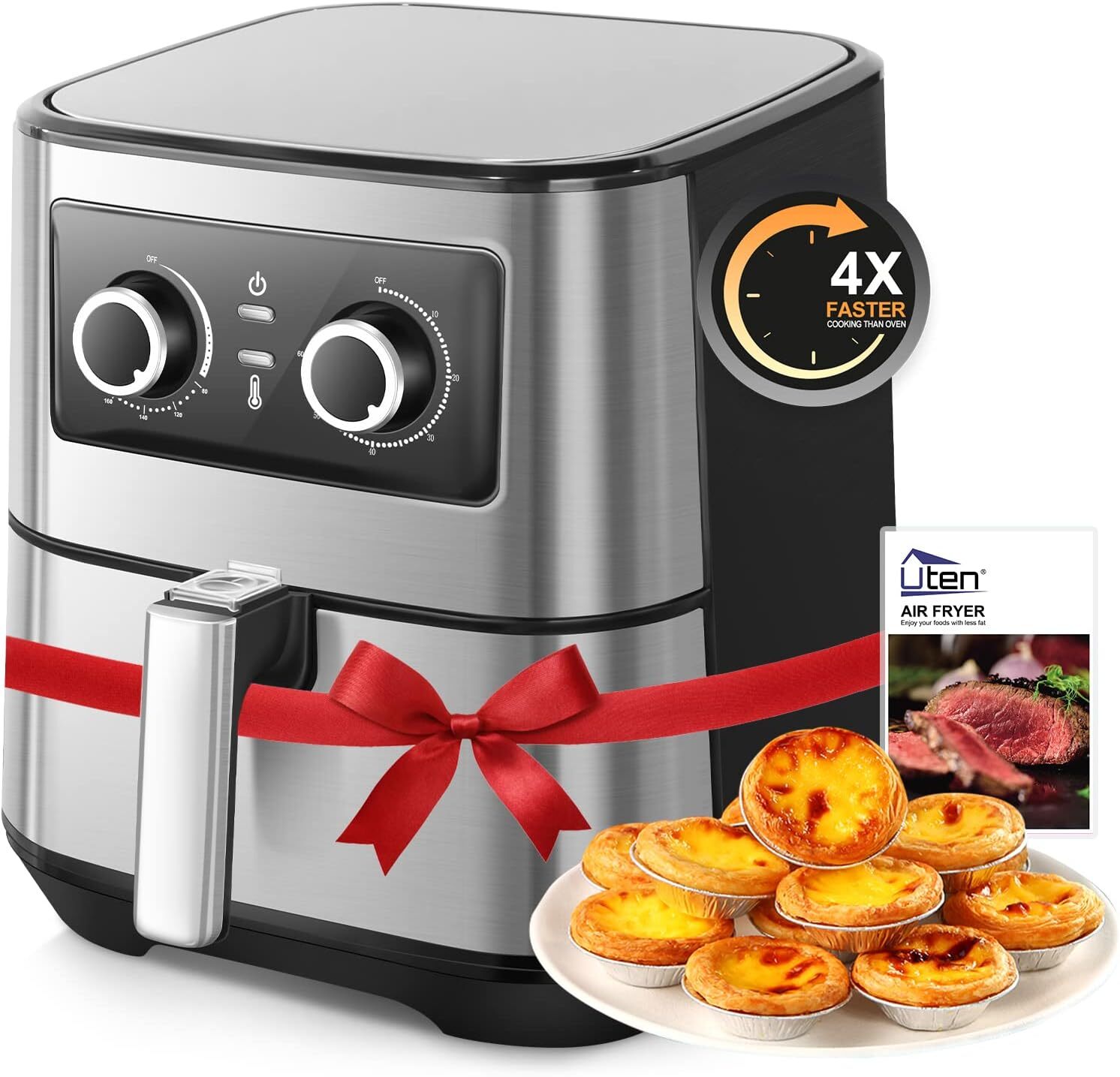 UTEN 5.5L/5.8 Qt Air Fryer 1700 Watt Hot Air Oilless Oven Baking Cooker Silver