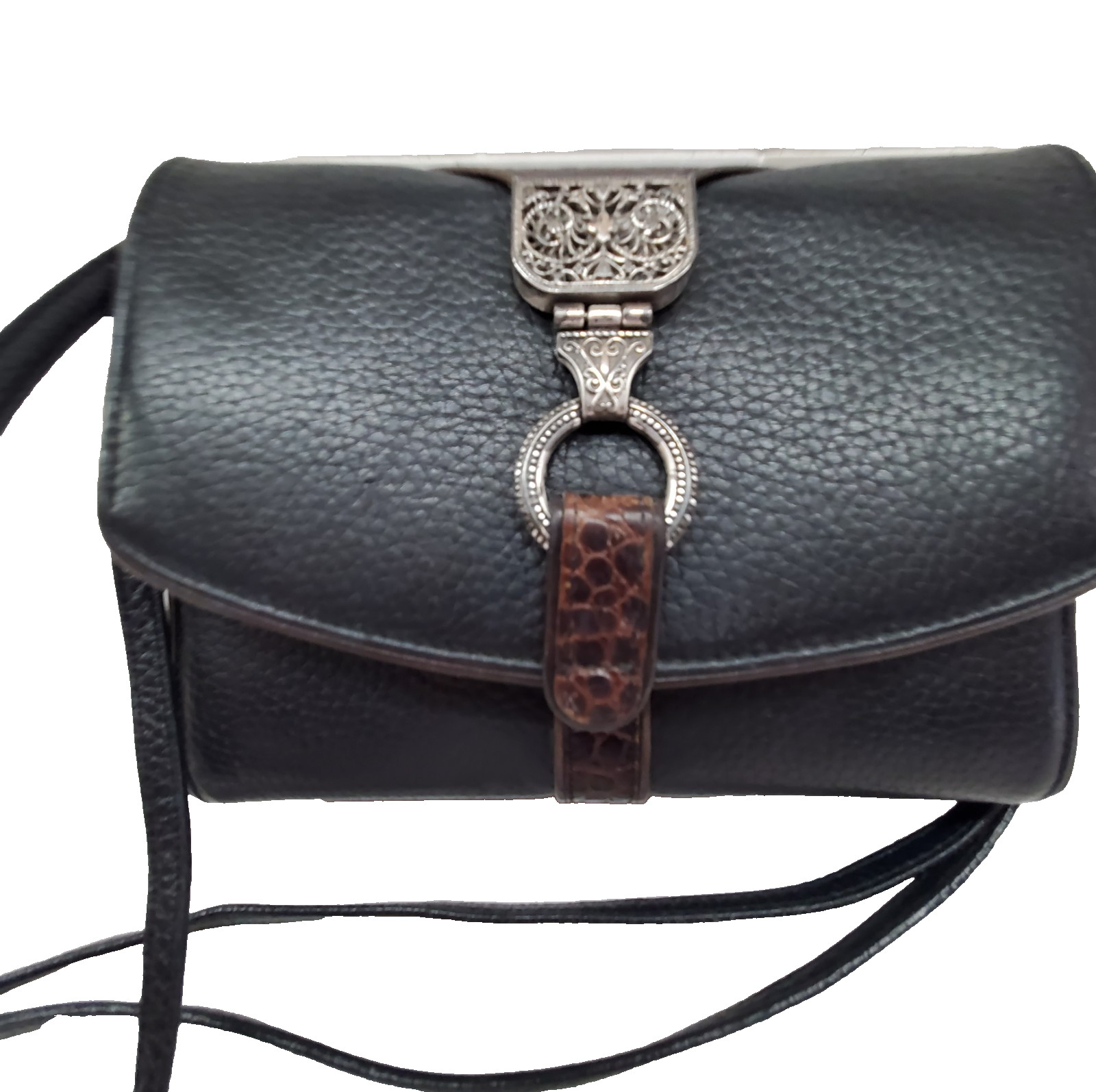 Brighton Nepal Black Nepal Organizer Crossbody Purse with Brown Accent Areas