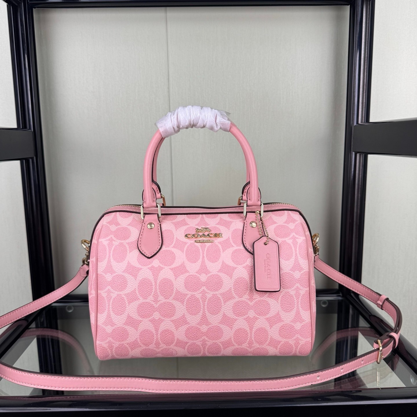 COACH CV961 Rowan Satchel Bag Signature Canvas Pink Zip closure 2WAY Rare
