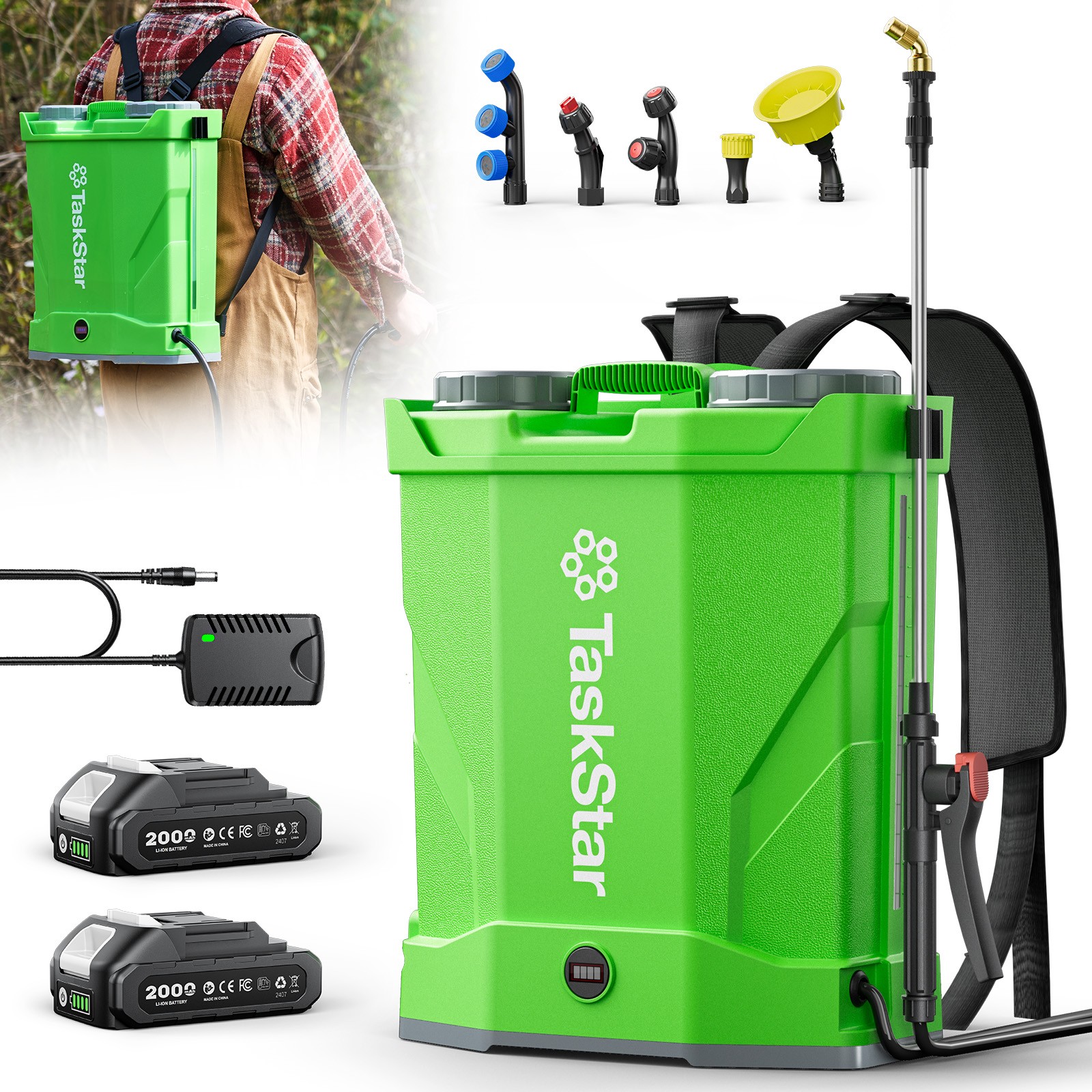 TaskStar 4 Gallon Battery Powered Electric Backpack Sprayer  2 * 2000mAh Battery