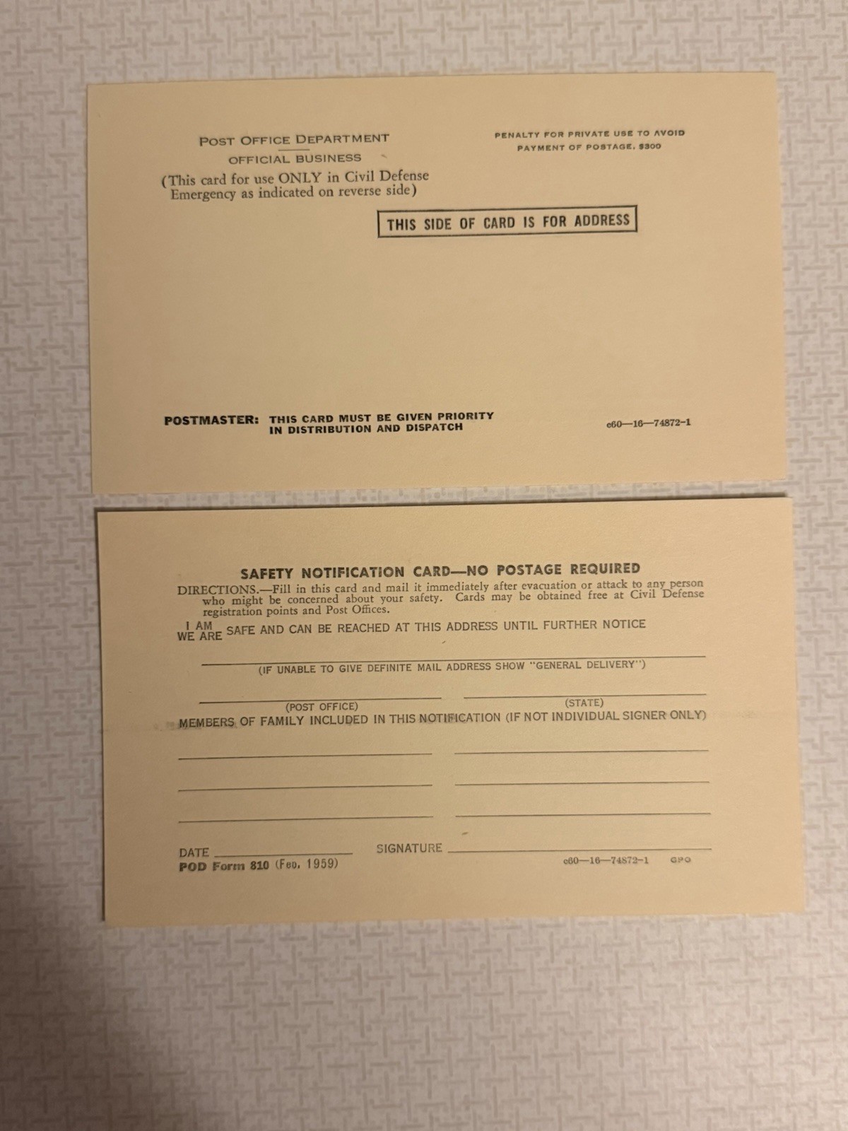 Vintage 1959 U.S. Postal Form 810 Card – Official Government Issue