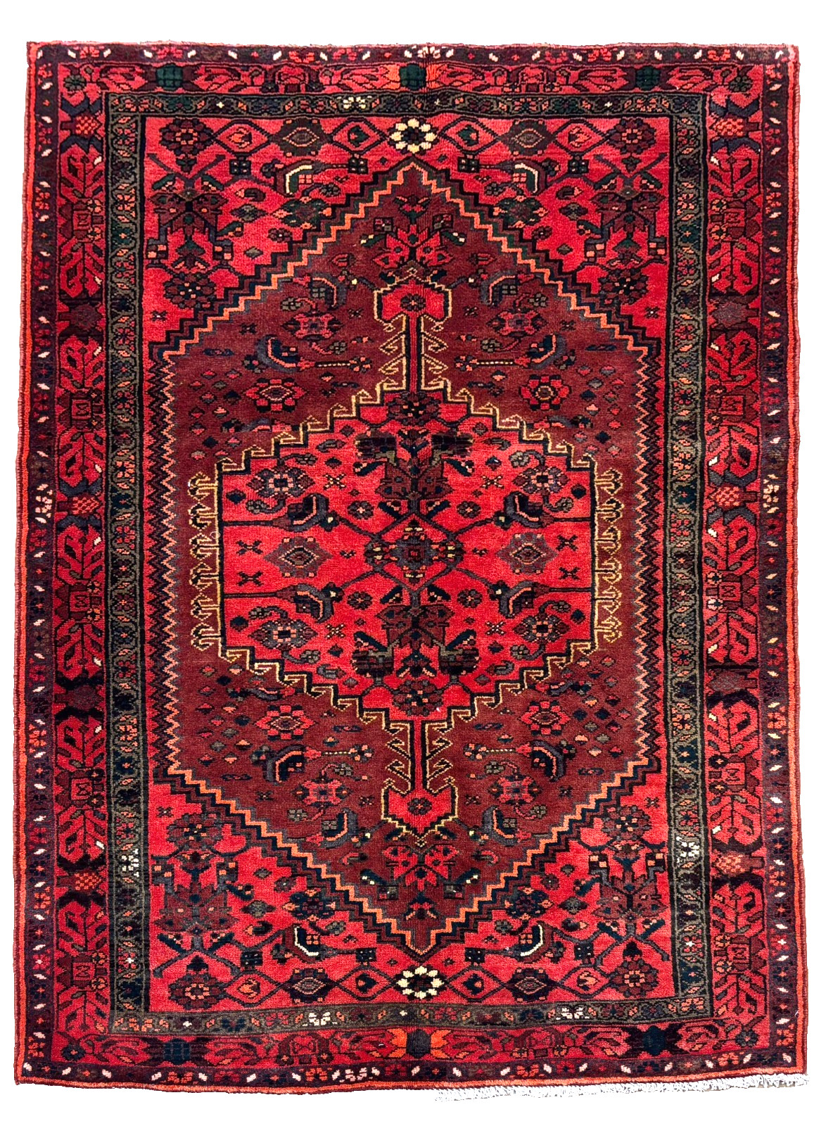 Vintage Zanjan 4x6 Tribal Geometric Hand Knotted Wool Rug Maroon Oriental Area