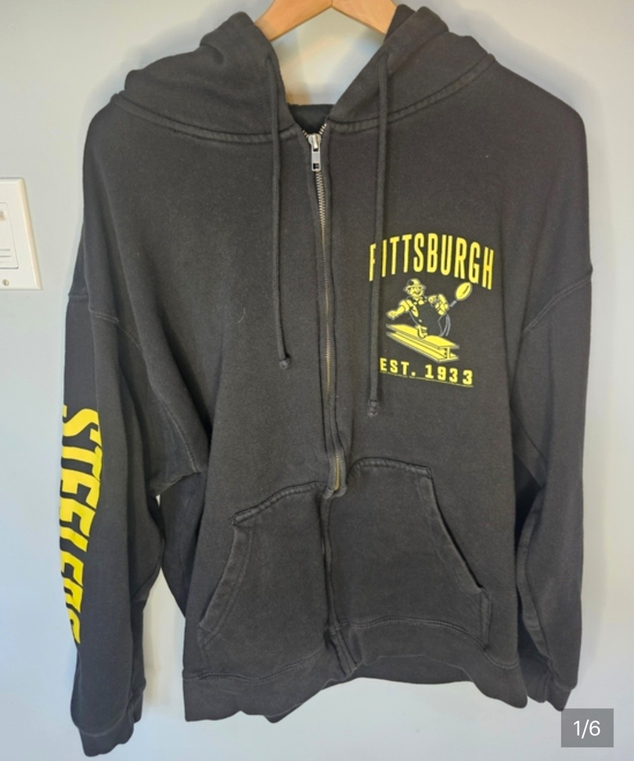 Junk Food Clothing Pittsburgh Steelers Zip Up Hoodie Mens XL Vintage Style NFL