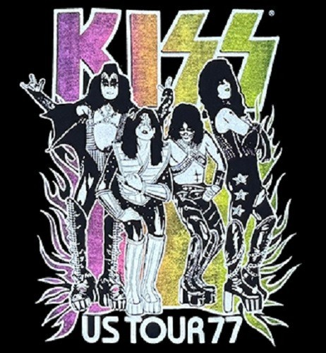 KISS Men\'s U.S. Tour 1977 Gradient Rock Band Concert T-Shirt Men\'s S M L XL XXL