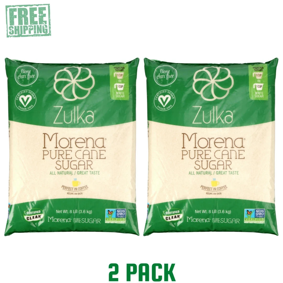 Zulka Pure Cane Sugar, 8 lb, Vegan & Plant Based and Non GMO.Best Price 2 Pack Zulka Pure Cane Sugar, 8 lb, Vegan & Plant Based and Non GMO.Best Price 2 Pack
