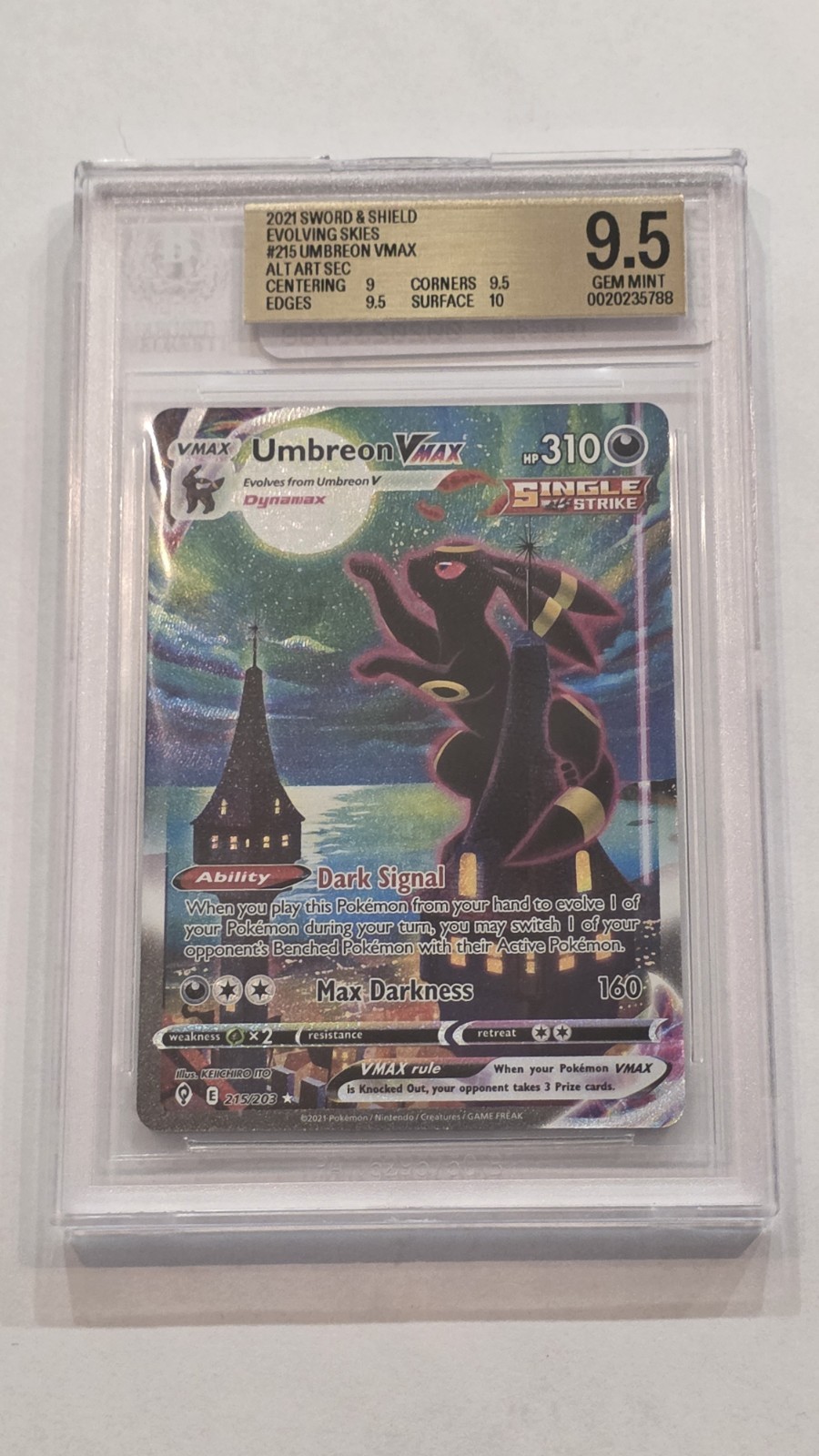 BGS 9.5 2021 Pokemon Evolving Skies Umbreon VMAX Alt Art Secret 215/203