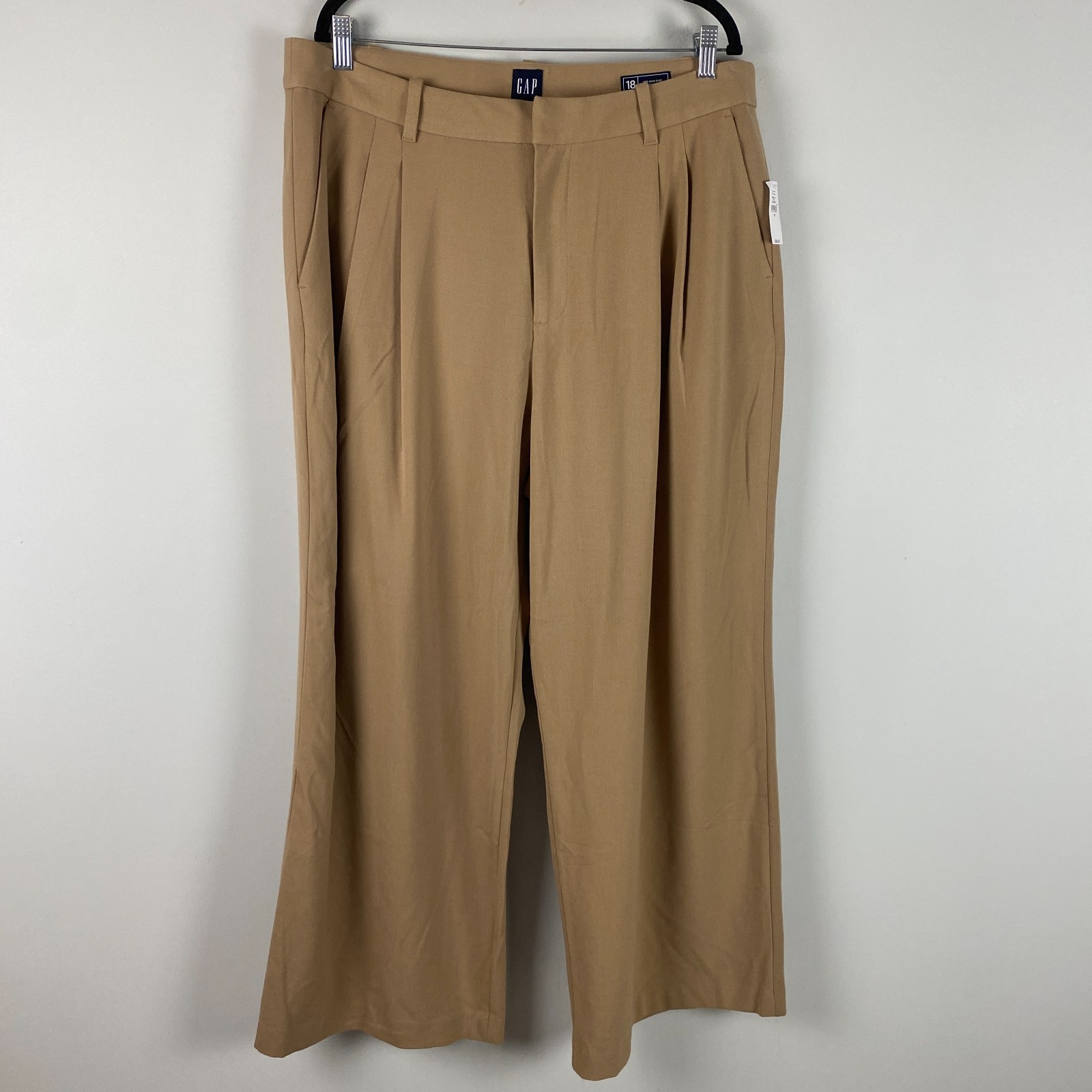 Gap 365 High Rise Pleated Khaki Wide Leg Trousers Size 18 Tan