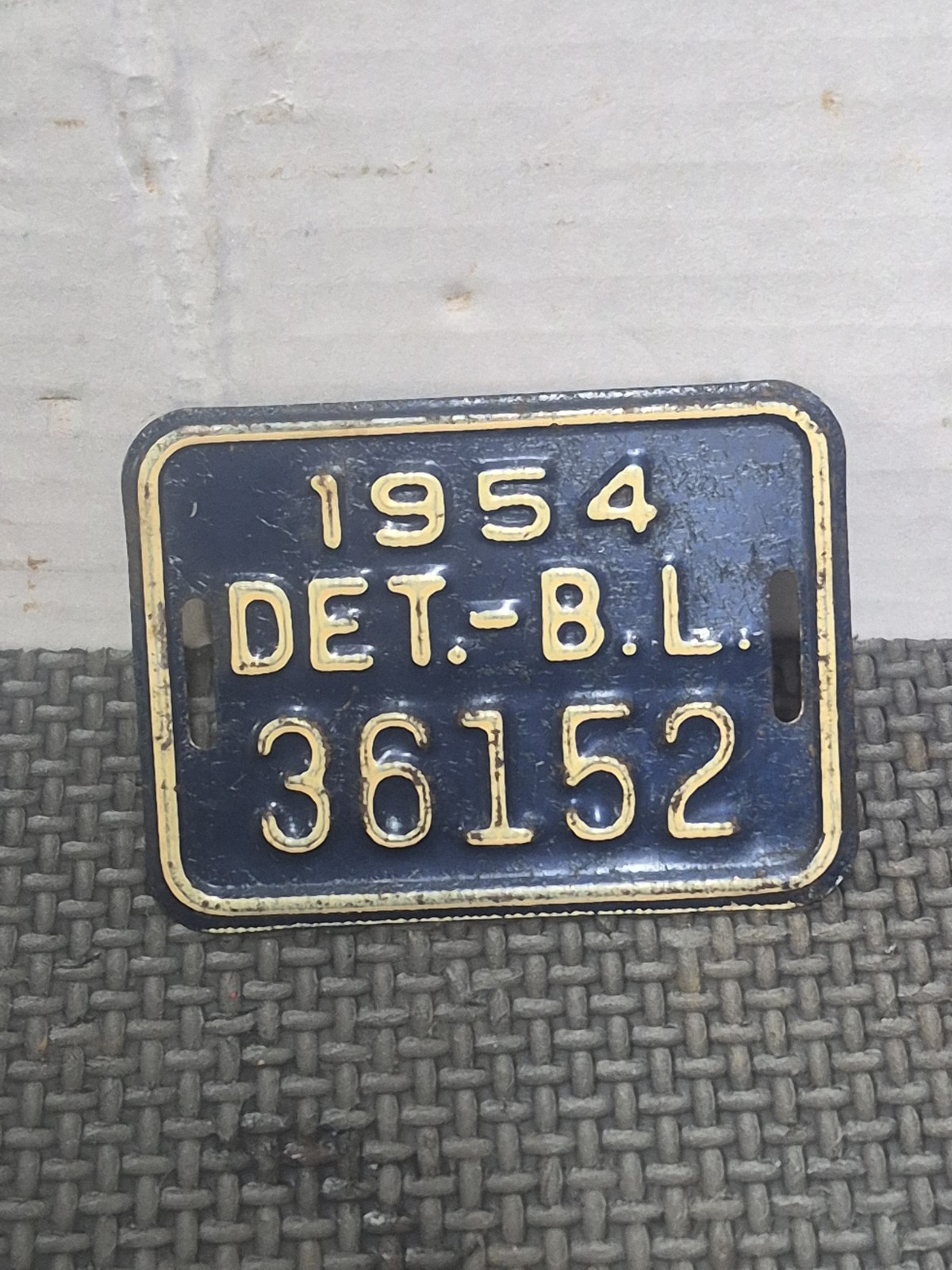 Vintage 1954 Detroit Michigan Bicycle License Plate Schwinn Shelby Colson Monark