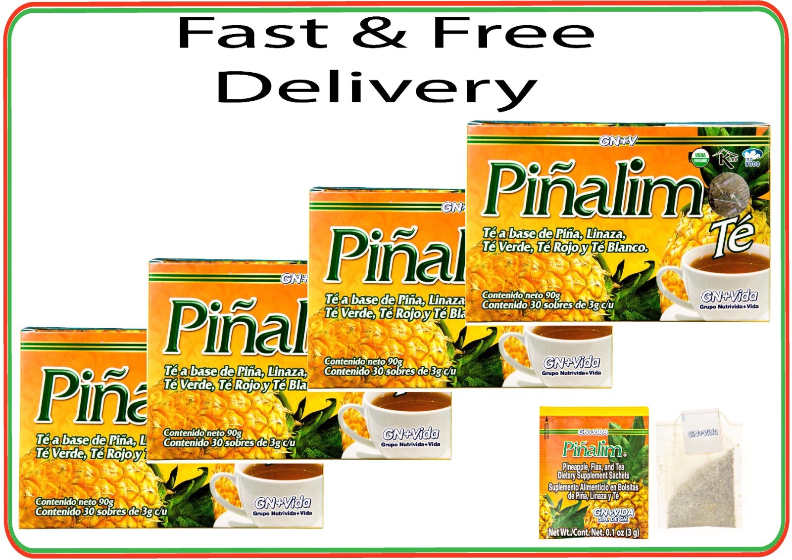 4 Pack Te Pinalim GN+Vida Tea Piñalim Pineapple Exp 2027 Up