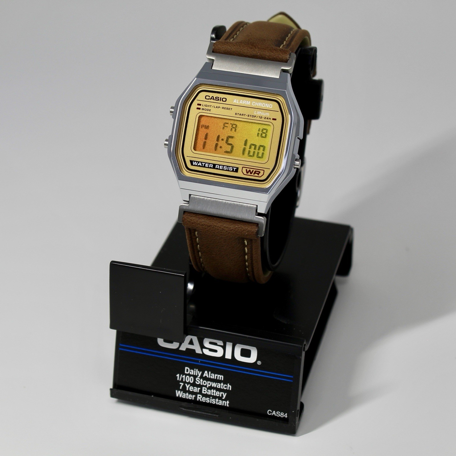 Custom Casio A158WEA Watch | Retro Custom Orange Mod | Brown Leather Band (NEW)